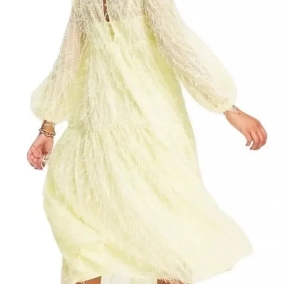 Asos Design Women’s Tiered Midi Dress Fluffy Texture Pale Yellow Size 6 Lined - Picture 5 of 15